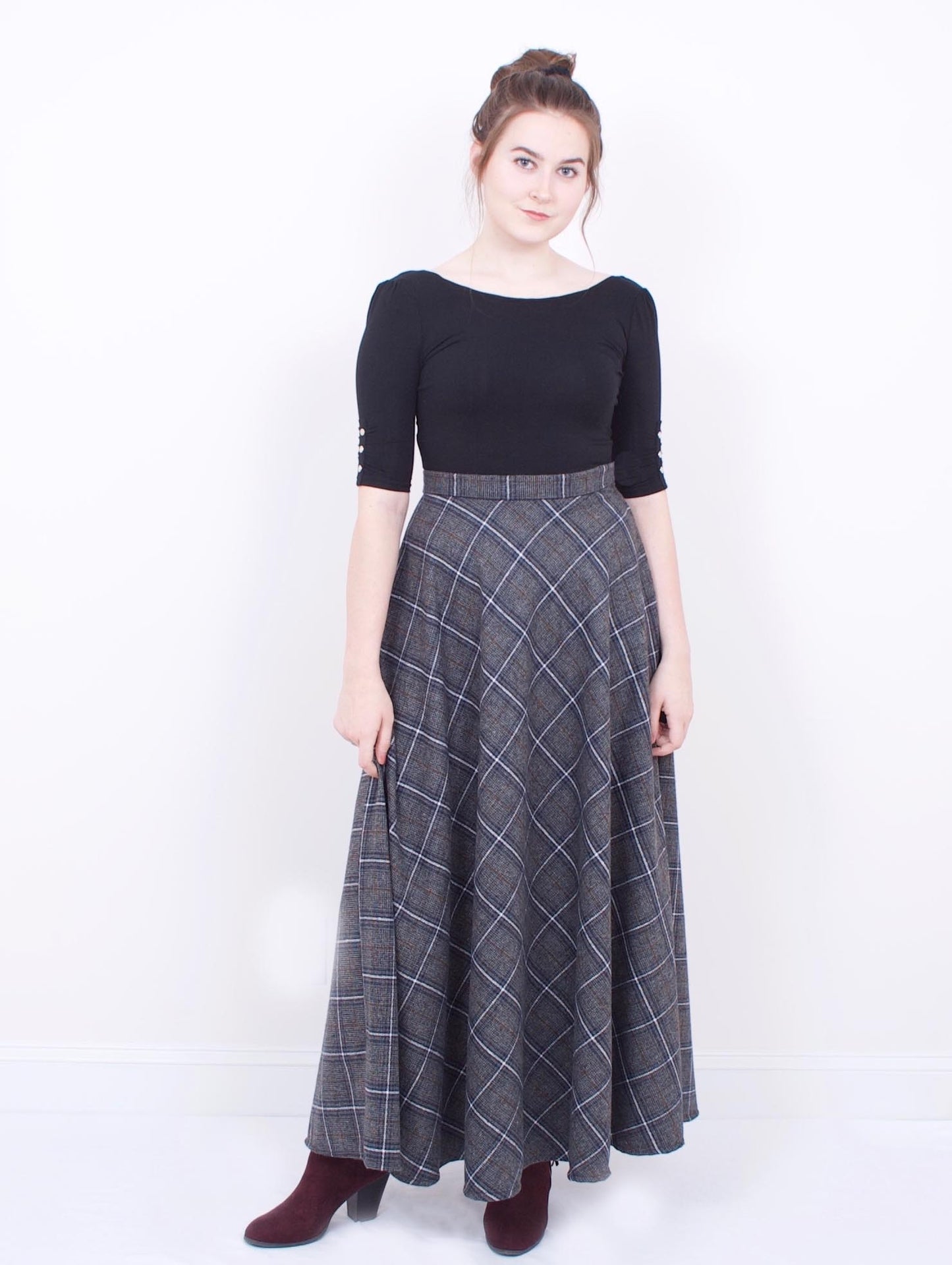 wool plaid maxi skirt